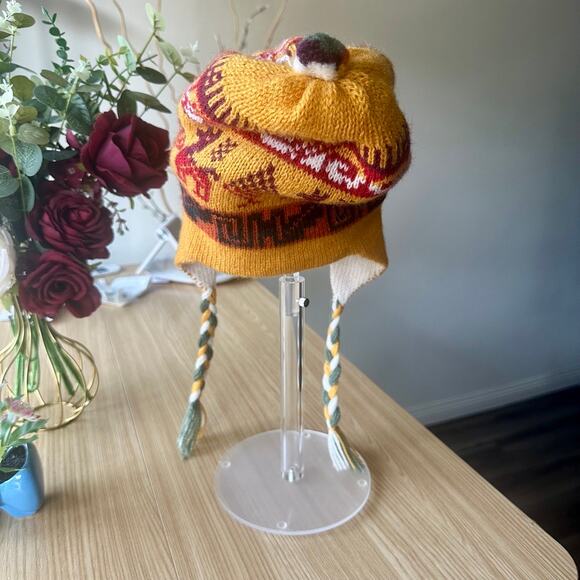 PERU Cusco Llama Reversible Wool Alpaca HANDMADE Beanie Tassel Inca Maya Aztec - Picture 13 of 15